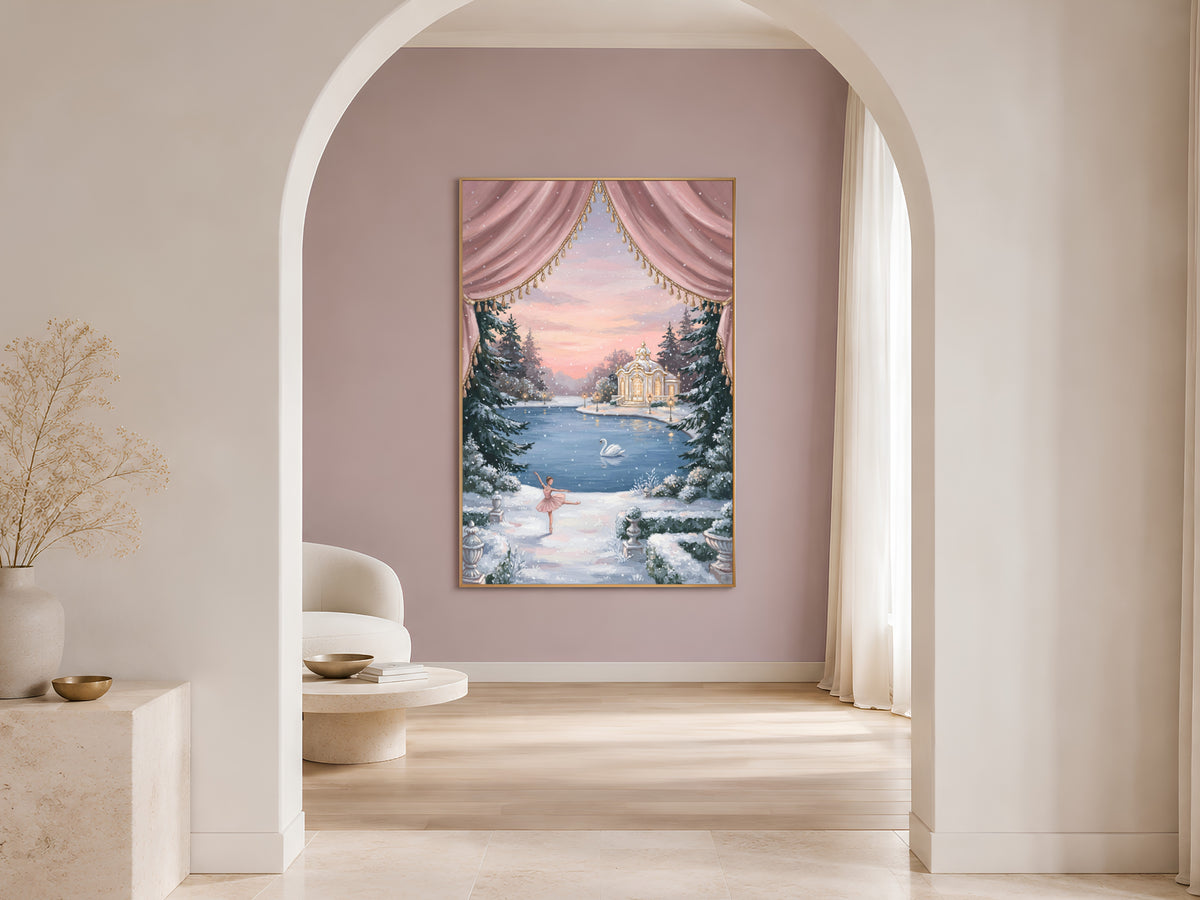 Swan Lake Ballerina Wall Art, Winter Nutcracker Oil Painting Print - Digital Download