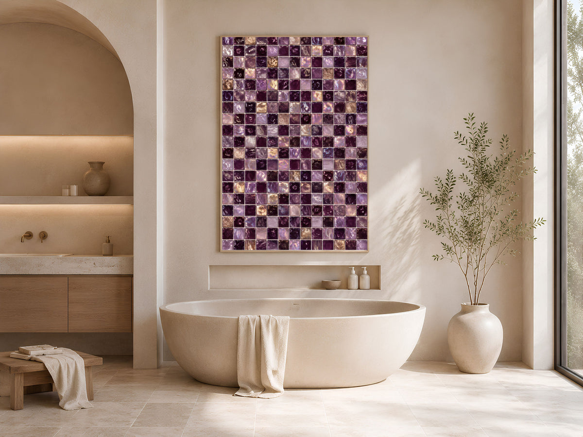 Purple Mosaic Wall Art, Lavender Glass Tile Print - Digital Download