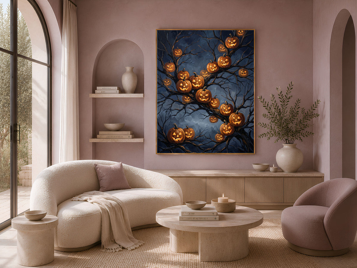 Jack O Lantern Wall Art, Impasto Oil Painting Print - Digital Download