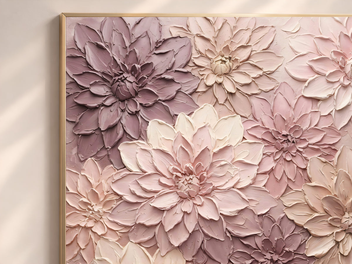 Pink Dahlia Painting Print, Textured Mauve Floral Wall Art, Blush Impasto Flower Art, Printable Digital Download