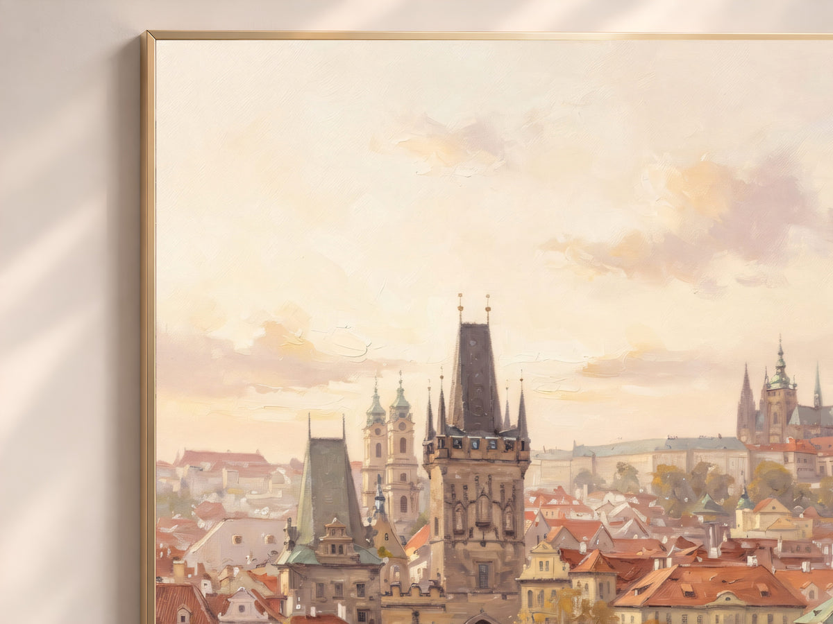 Prague Charles Bridge Painting Print, Pastel Prague Wall Art, Czech Republic City Art, Printable Digital Download