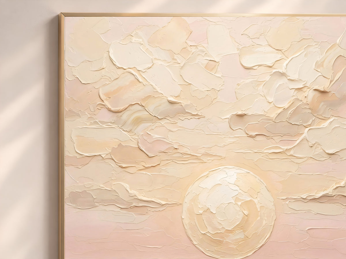 Neutral Blush Sunset Painting Print, Minimalist Cream Seascape, Soft Abstract Sea Wall Art, Printable Digital Download