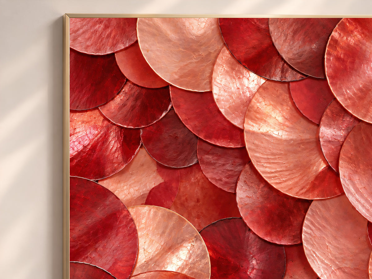 Red Capiz Shell Print, Abstract Coral Shell Wall Art, Iridescent Texture Art, Printable Digital Download