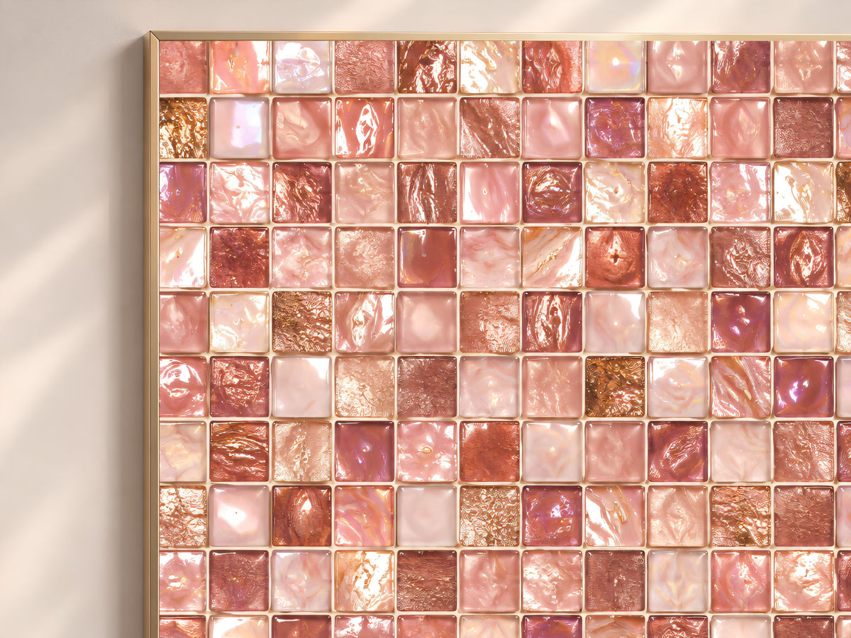 Pink Mosaic Wall Art, Rose Gold Glass Tile Print, Blush Jewel Tone Decor - Digital Download