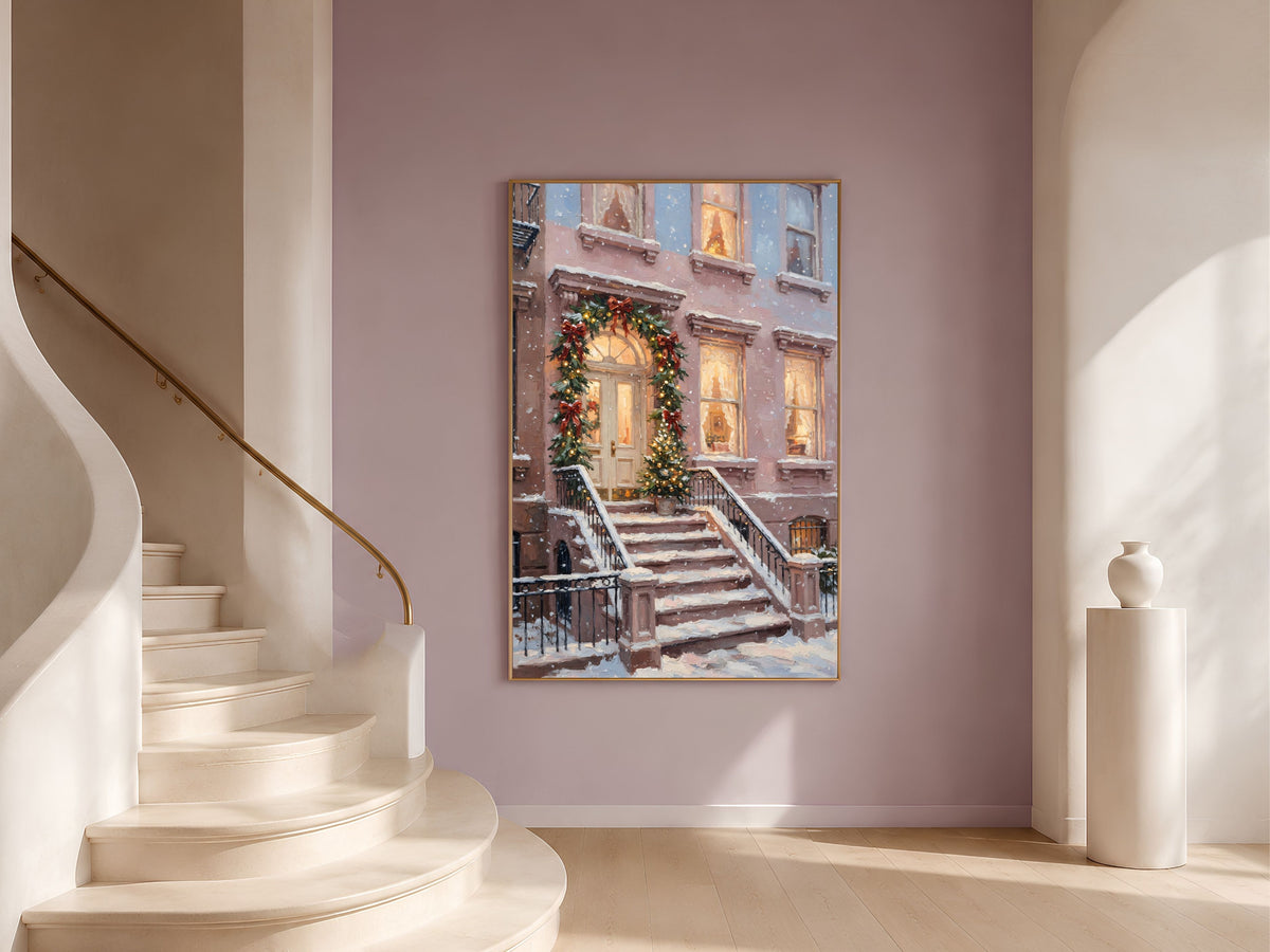 Brownstone Christmas Wall Art, NYC Stoop Print - Digital Download