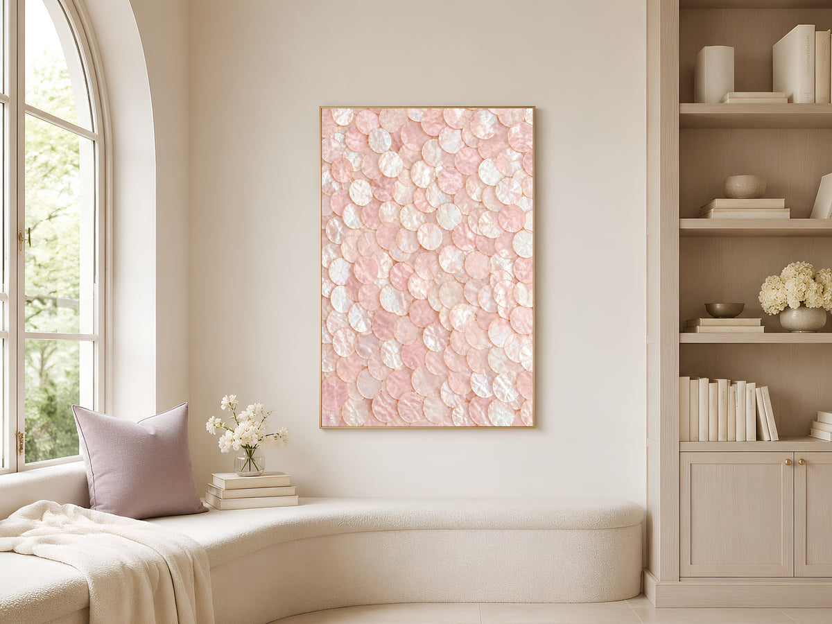 Blush Pink Capiz Shell Wall Art, Soft Pastel Coastal Print - Digital Download