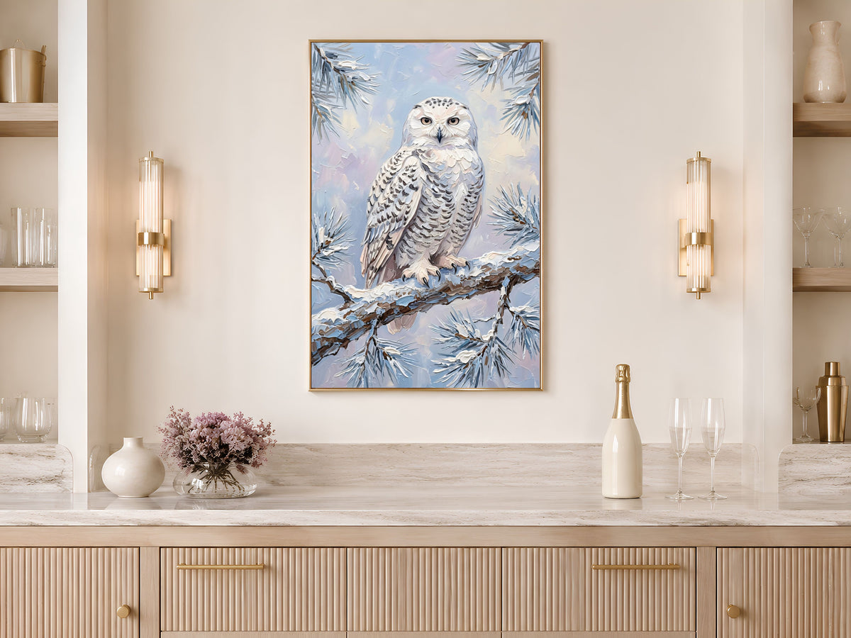 Snowy Owl Wall Art, Impasto Oil Painting Print - Digital Download