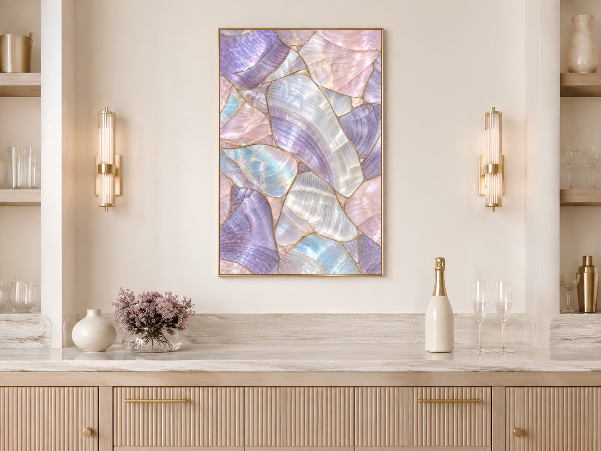 Lilac Mother of Pearl Wall Art, Purple Iridescent Shell Print, Pastel Opal Mosaic, Girly Bedroom Decor, Mermaidcore Poster, Instant Download