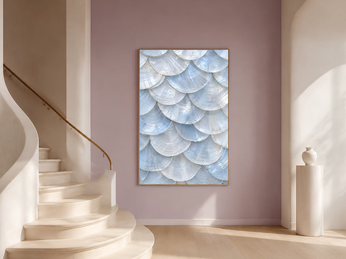 Blue Capiz Shell Wall Art, Icy Coastal Mosaic Print - Digital Download
