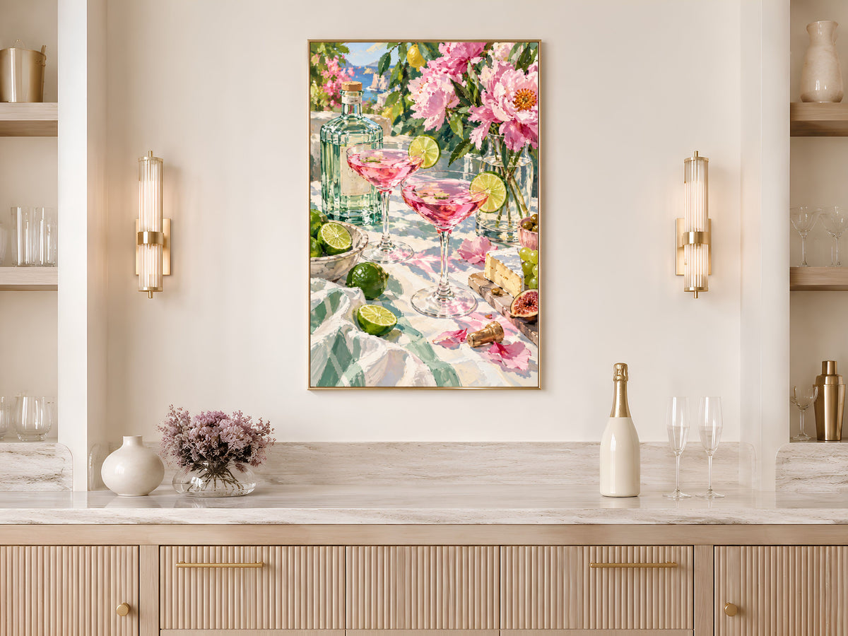 Pink Cocktail Wall Art, Impasto Oil Painting Print - Digital Download