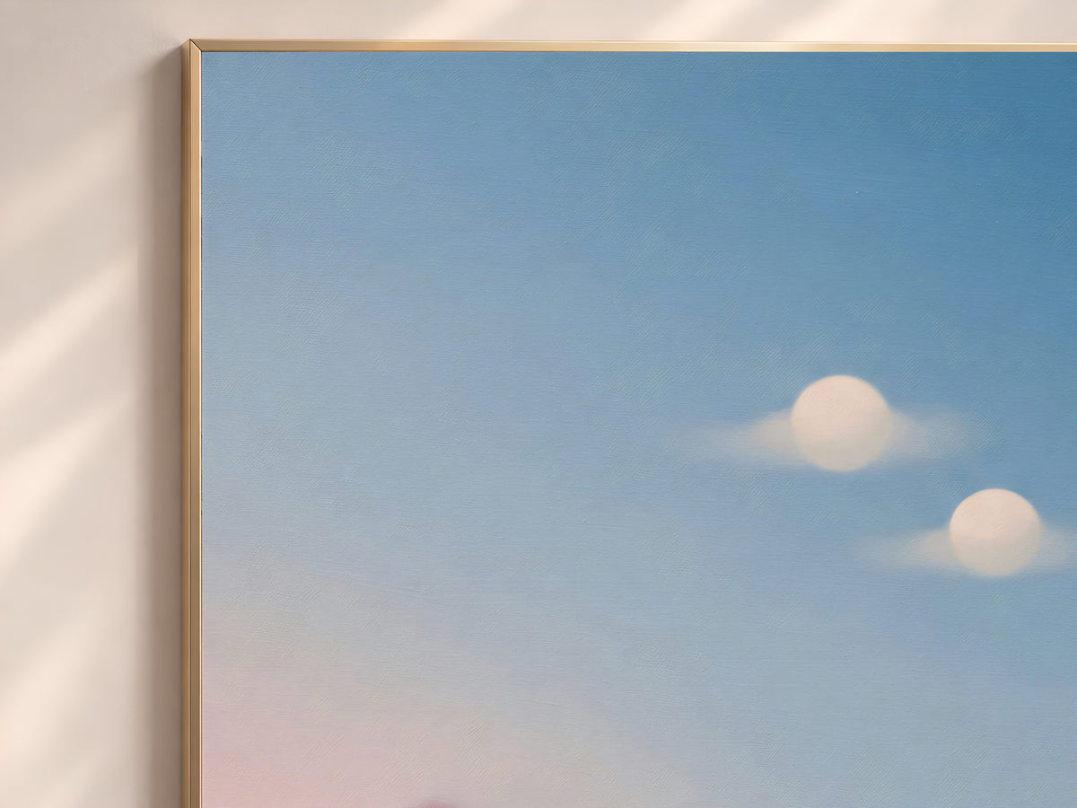 Surreal Mountain Oil Painting, Two Moons Wall Art, Pastel Pink Blue Dreamy Landscape Print, Minimalist Celestial Decor, Instant Download