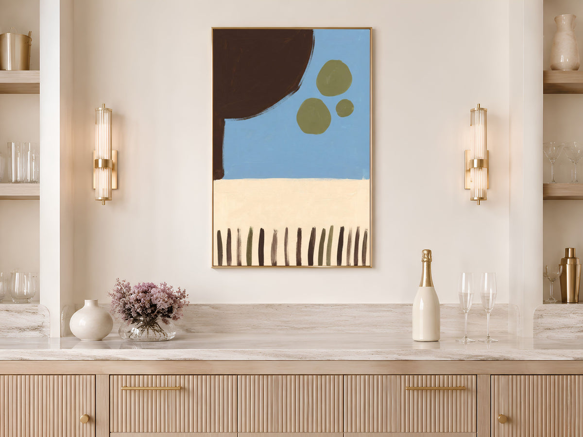 Blue and Brown Abstract Wall Art, Mid Century Modern Organic Shapes Print - Digital Download