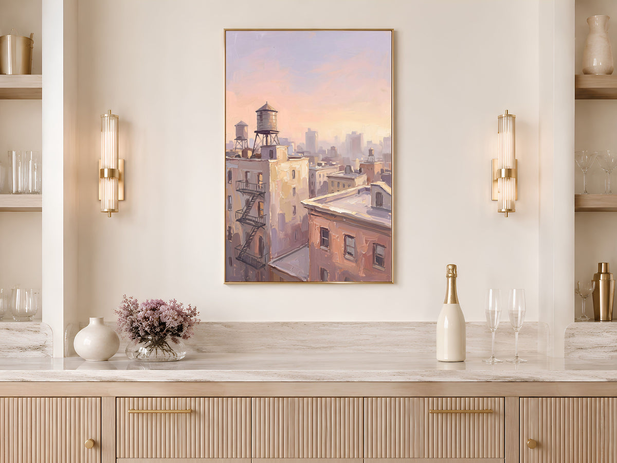 NYC Water Tower Wall Art, Impasto Oil Painting Print - Digital Download