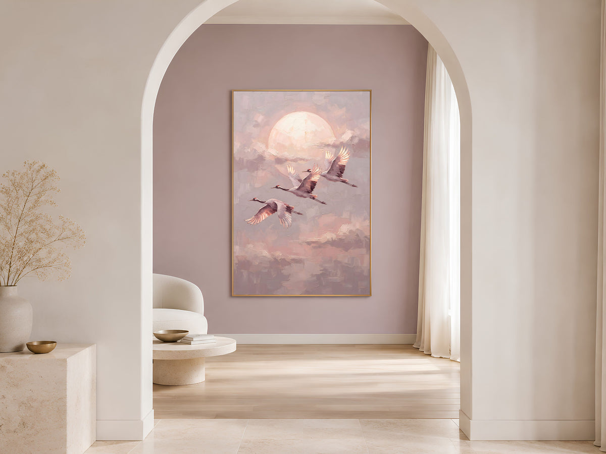 Japanese Crane Wall Art, Impasto Oil Painting Print - Digital Download