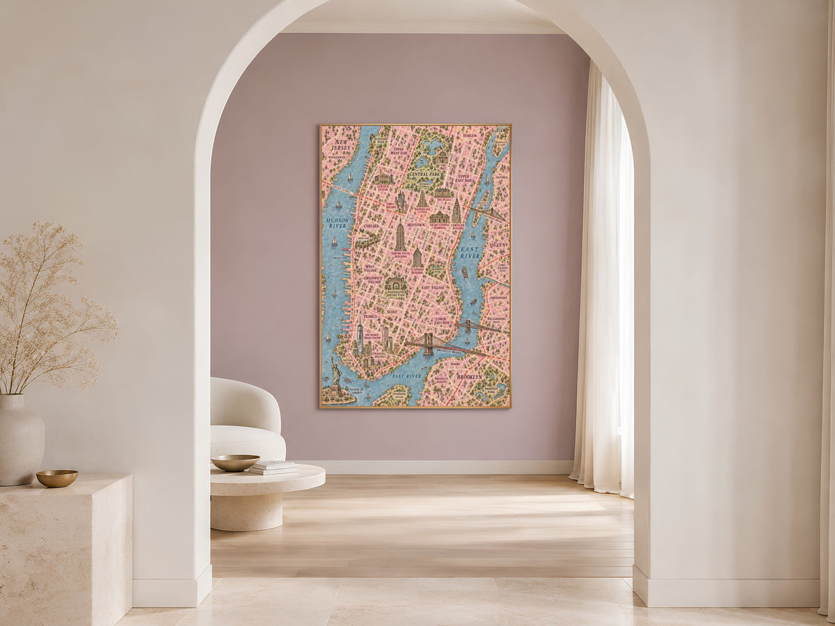 New York City Map Wall Art, Illustrated Manhattan Map Print - Digital Download