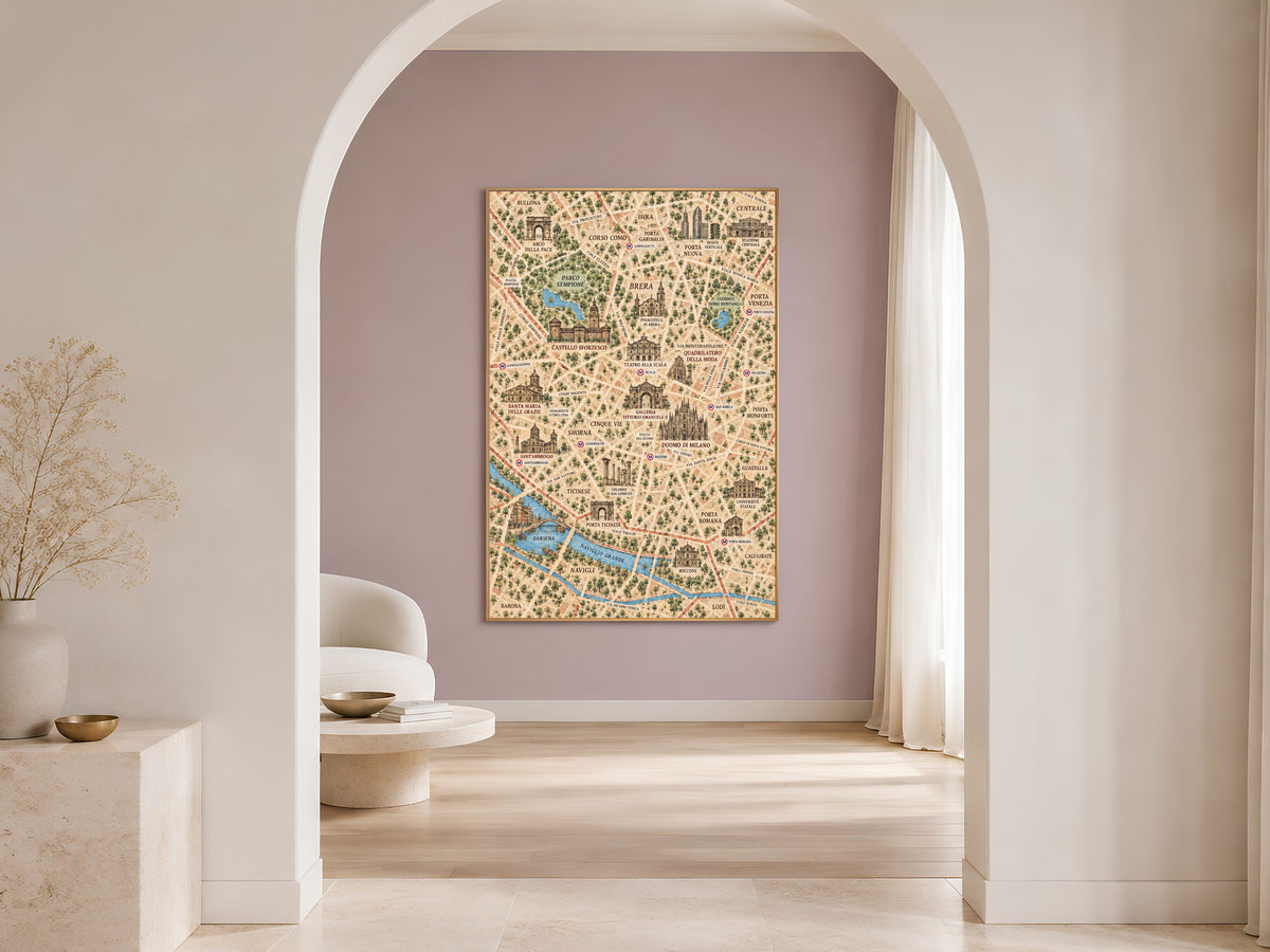 Milan Map Wall Art, Illustrated City Map Print - Digital Download