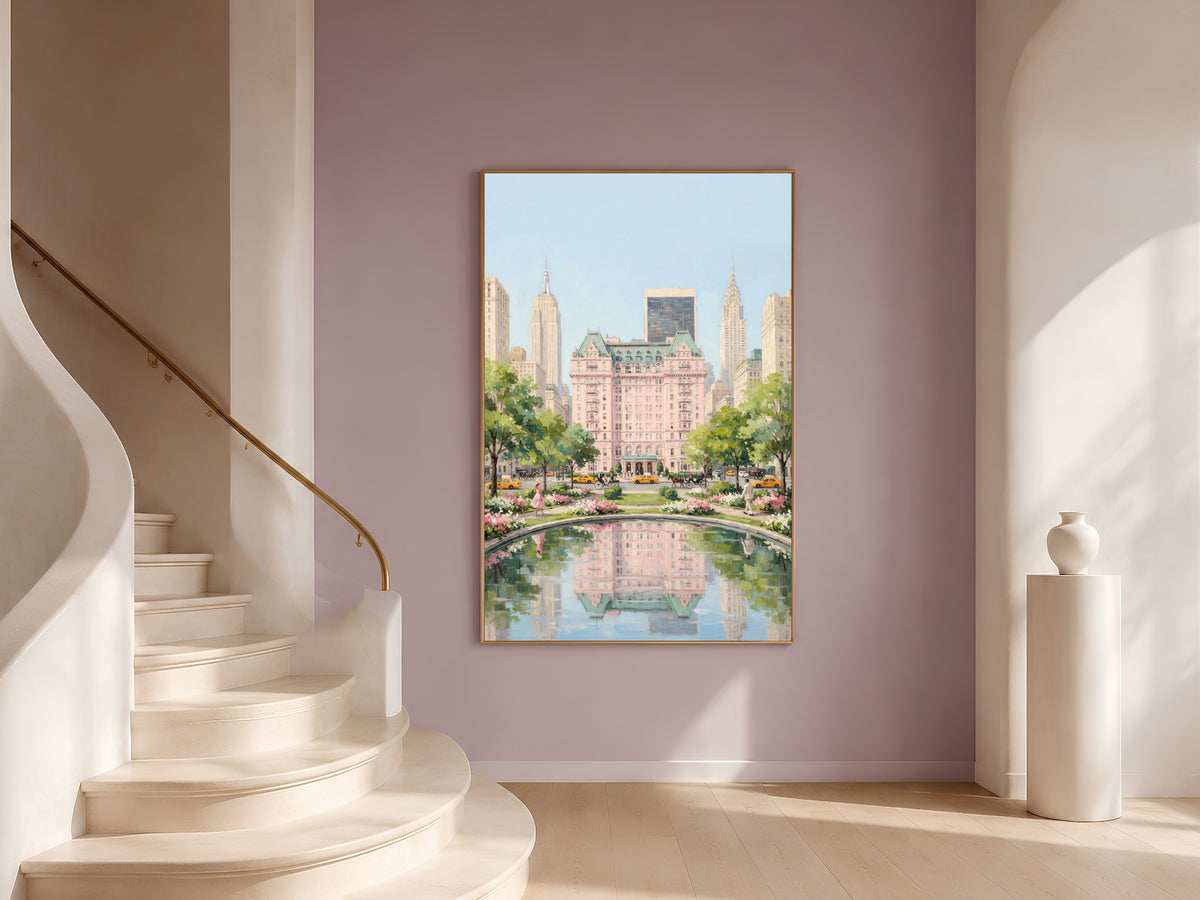 Plaza Hotel Wall Art, Pastel New York Oil Painting Print - Digital Download