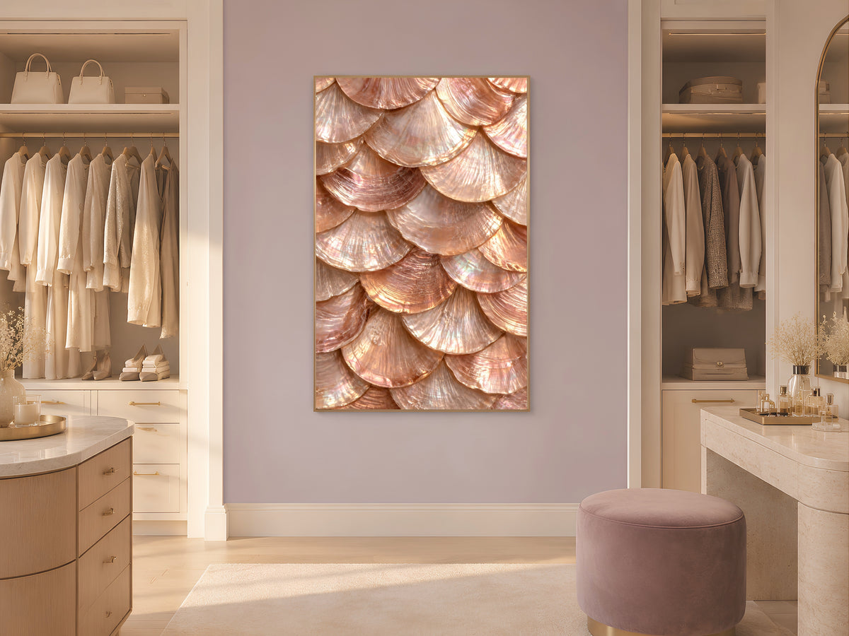 Rose Gold Capiz Shell Wall Art, Iridescent Mother of Pearl Print - Digital Download