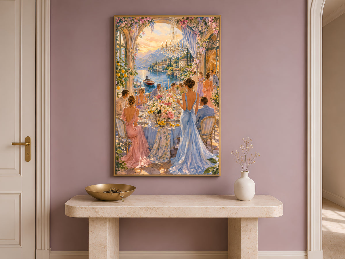 Lake Como Wall Art, Italian Villa Dinner Party Print - Digital Download