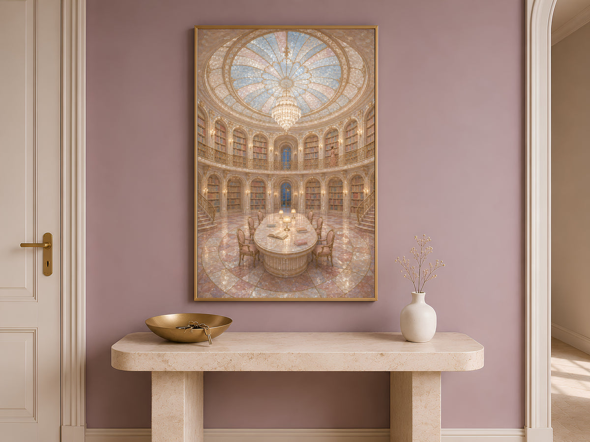 Fantasy Library Wall Art, Opera Aesthetic Print, Dome Ceiling Painting - Digital Download
