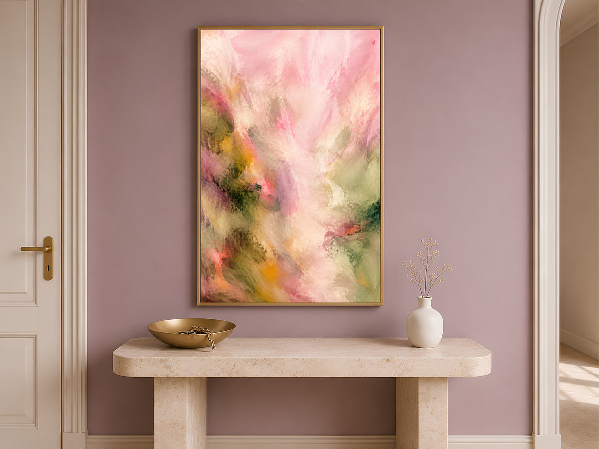 Pink Green Abstract Wall Art, Impressionist Floral Print - Digital Download