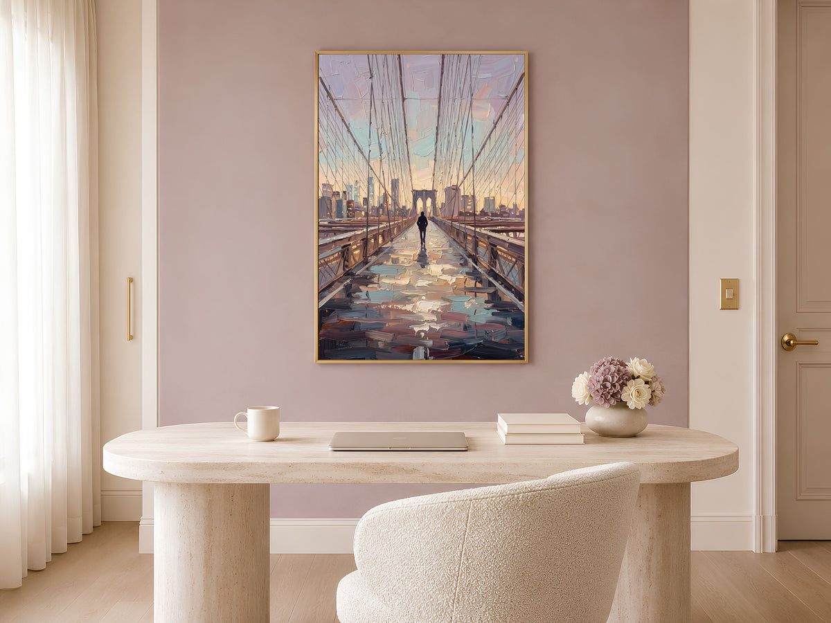 Brooklyn Bridge Wall Art, Impasto Oil Painting Print - Digtal Download