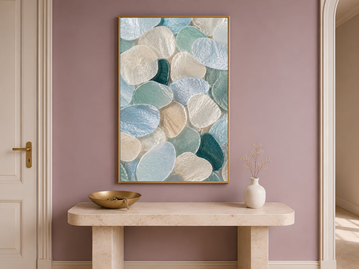 Teal Sea Glass Capiz Shell Wall Art, Deep Blue Ombre Print - Digital Download