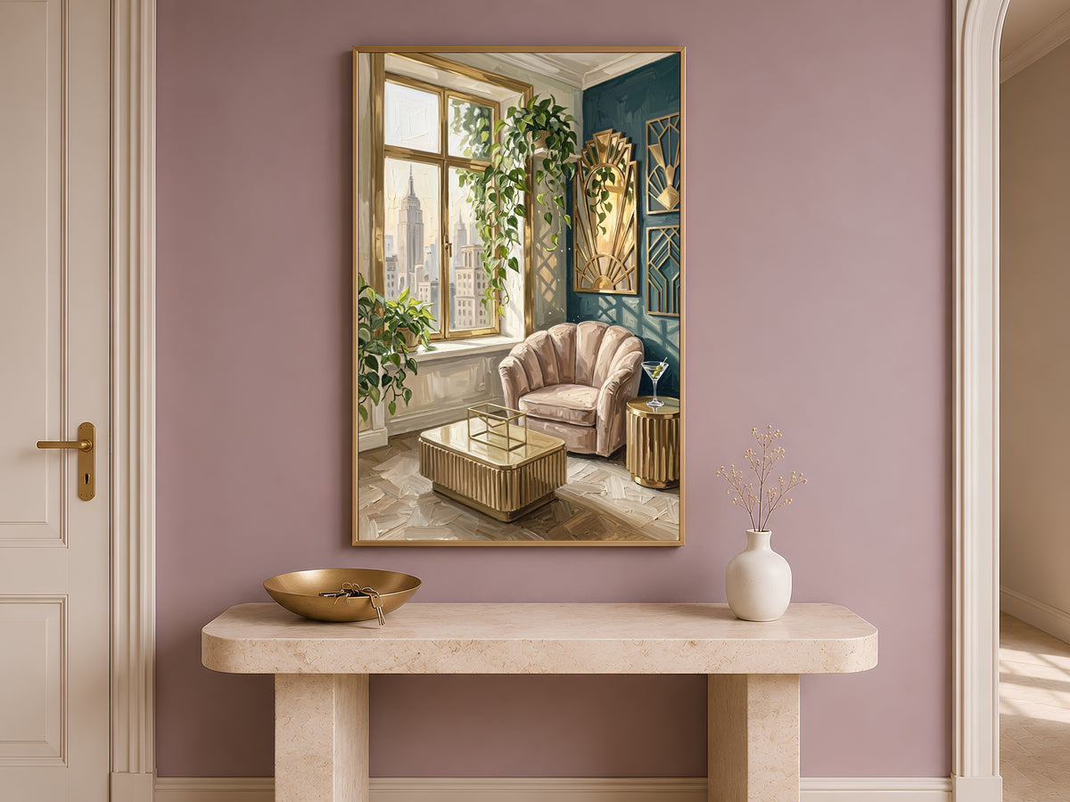 Art Deco NYC Apartment Print, Hollywood Regency Wall Art - Digital Download