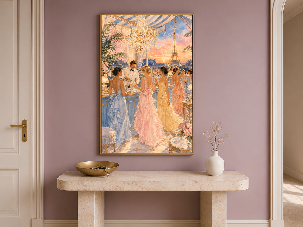 Parisian Rooftop Party Wall Art, Fashion Illustration Print - Digital Download