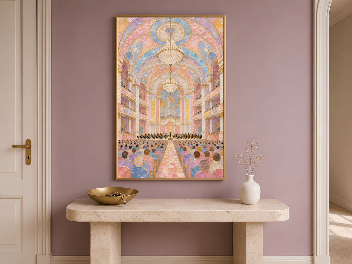 Pastel Orchestra Concert Hall Wall Art, Maximalist Mosaic Print - Digital Download
