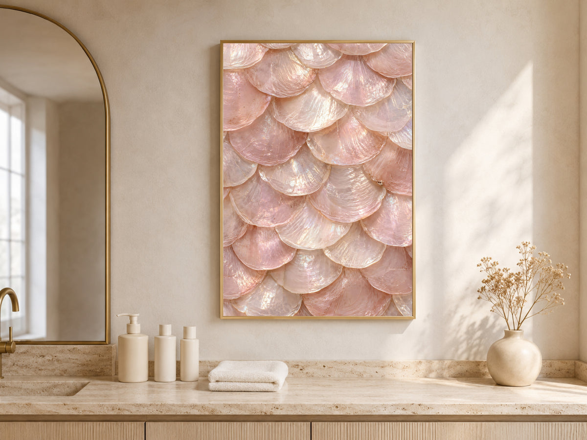 Blush Pink Capiz Shell Wall Art, Rose Quartz Mother of Pearl Print - Digital Download