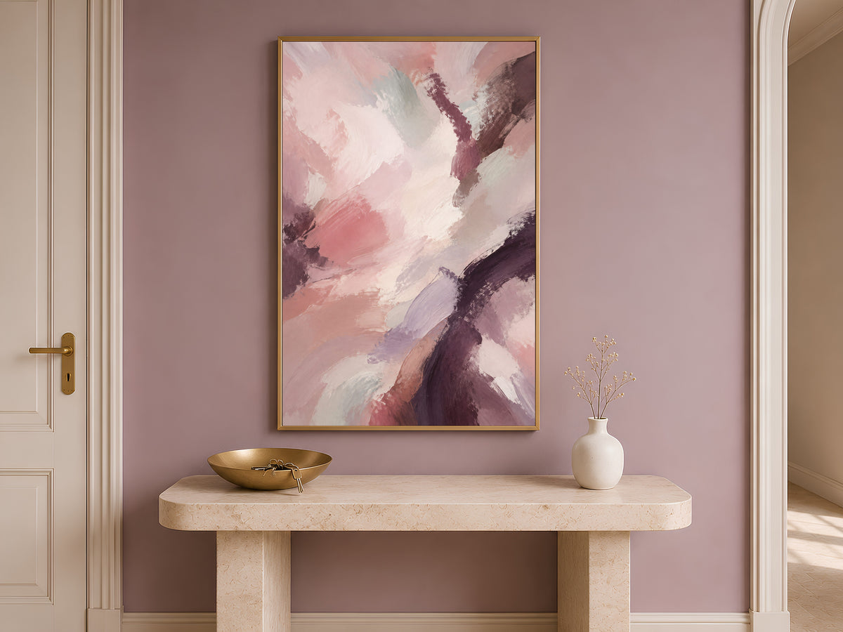Plum Mauve Abstract Wall Art, Moody Blush Pink Painting - Digital Download