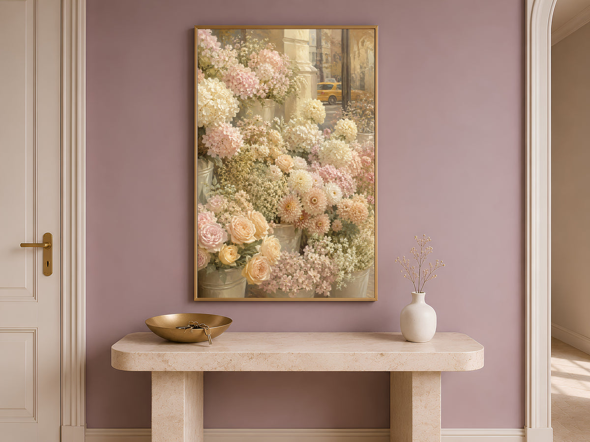 Flower Market Wall Art, Pastel Floral Print, Painterly City Flowers Painting - Digital Download