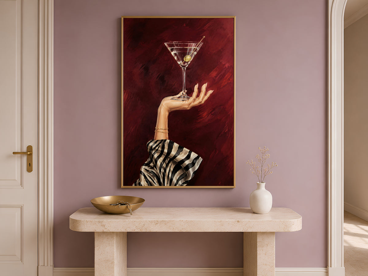 Martini Wall Art, Zebra Print Bar Cart Decor - Digital Download