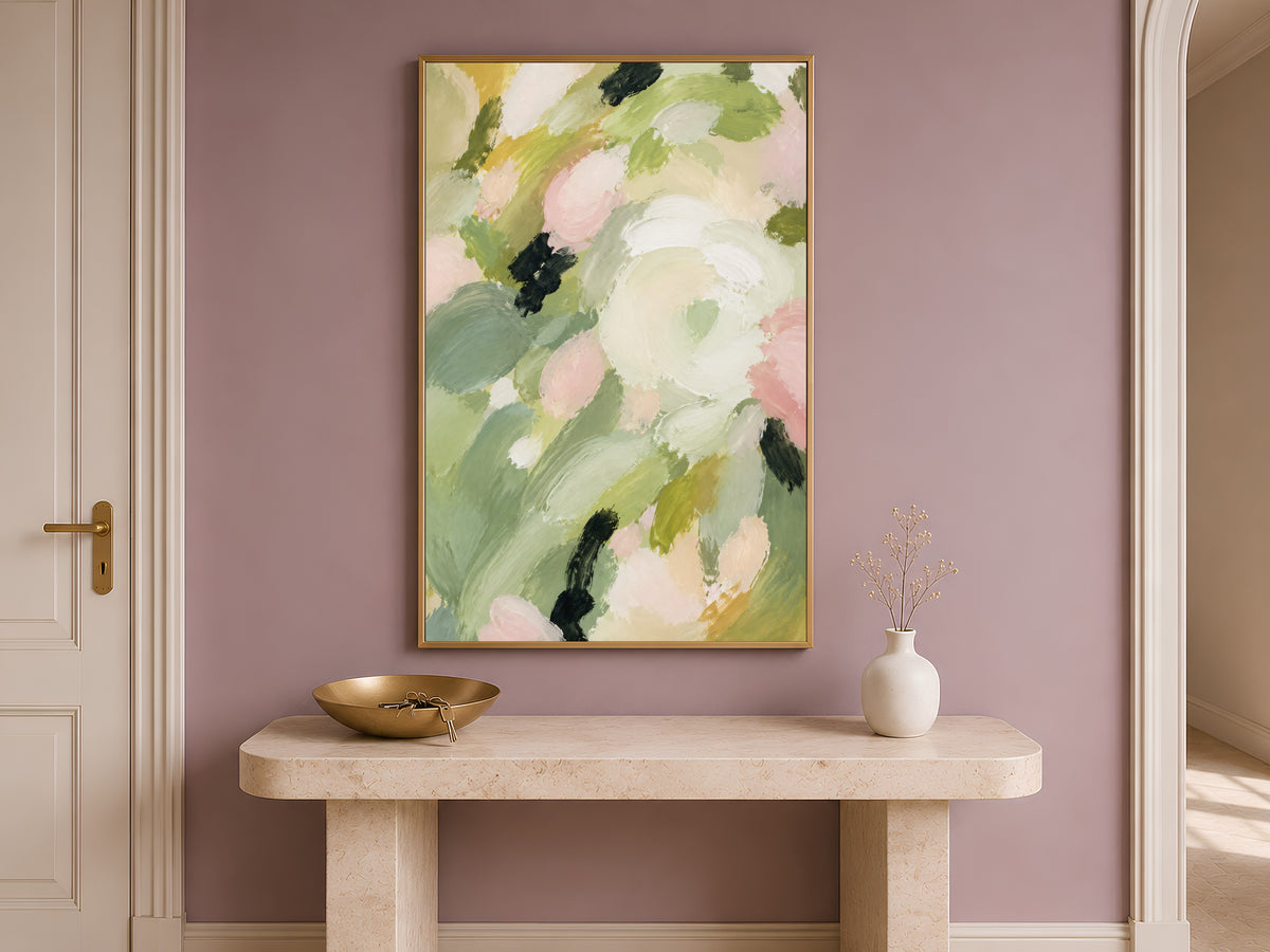 Sage Green Abstract Floral Painting, Blush Pink Botanical Wall Art - Digital Download