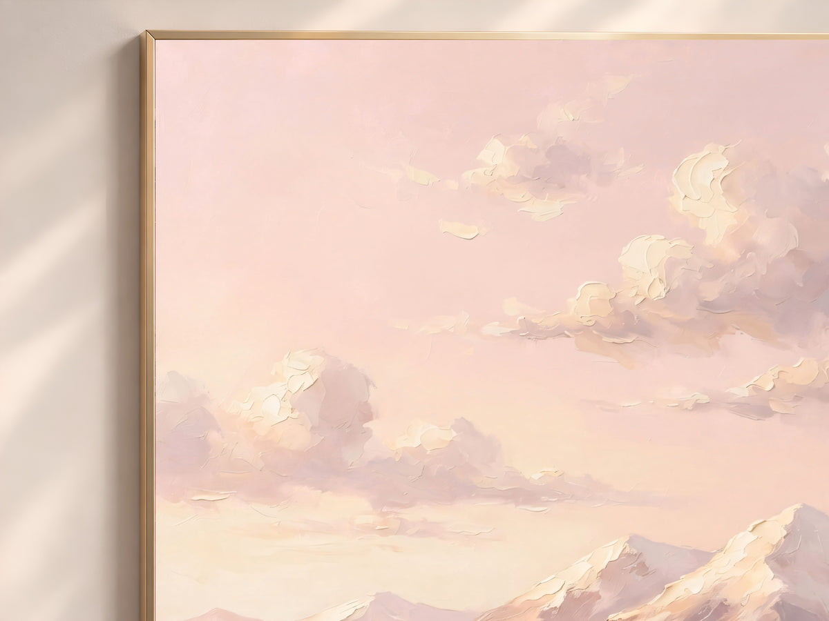 Blush Pink Mountain Painting Print, Pastel Landscape Art, Soft Mauve Wall Art, Printable Digital Download