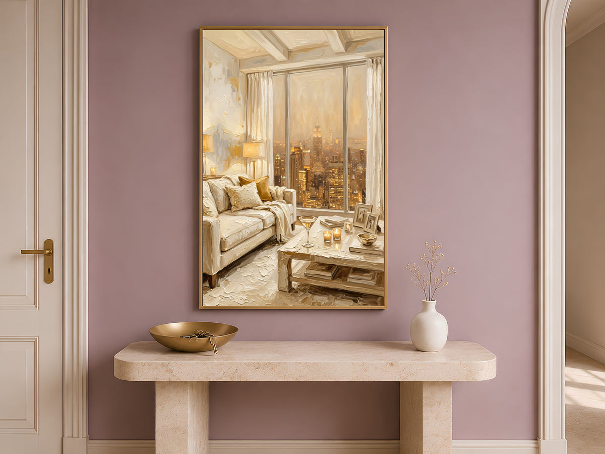 NYC Apartment View Wall Art, Cozy New York Skyline Print - Digital Download