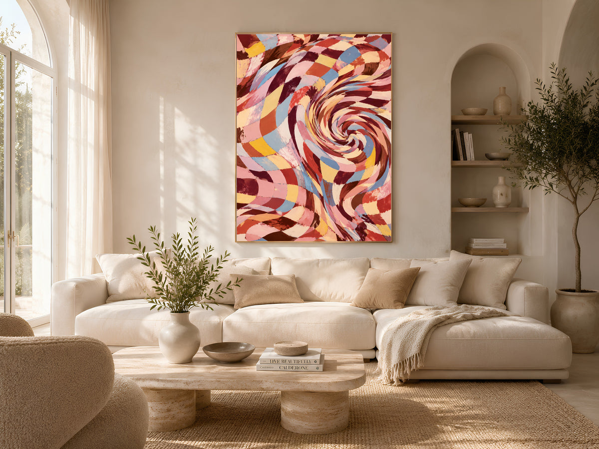 Checkered Swirl Wall Art, Groovy Retro Vortex Print - Digital Download