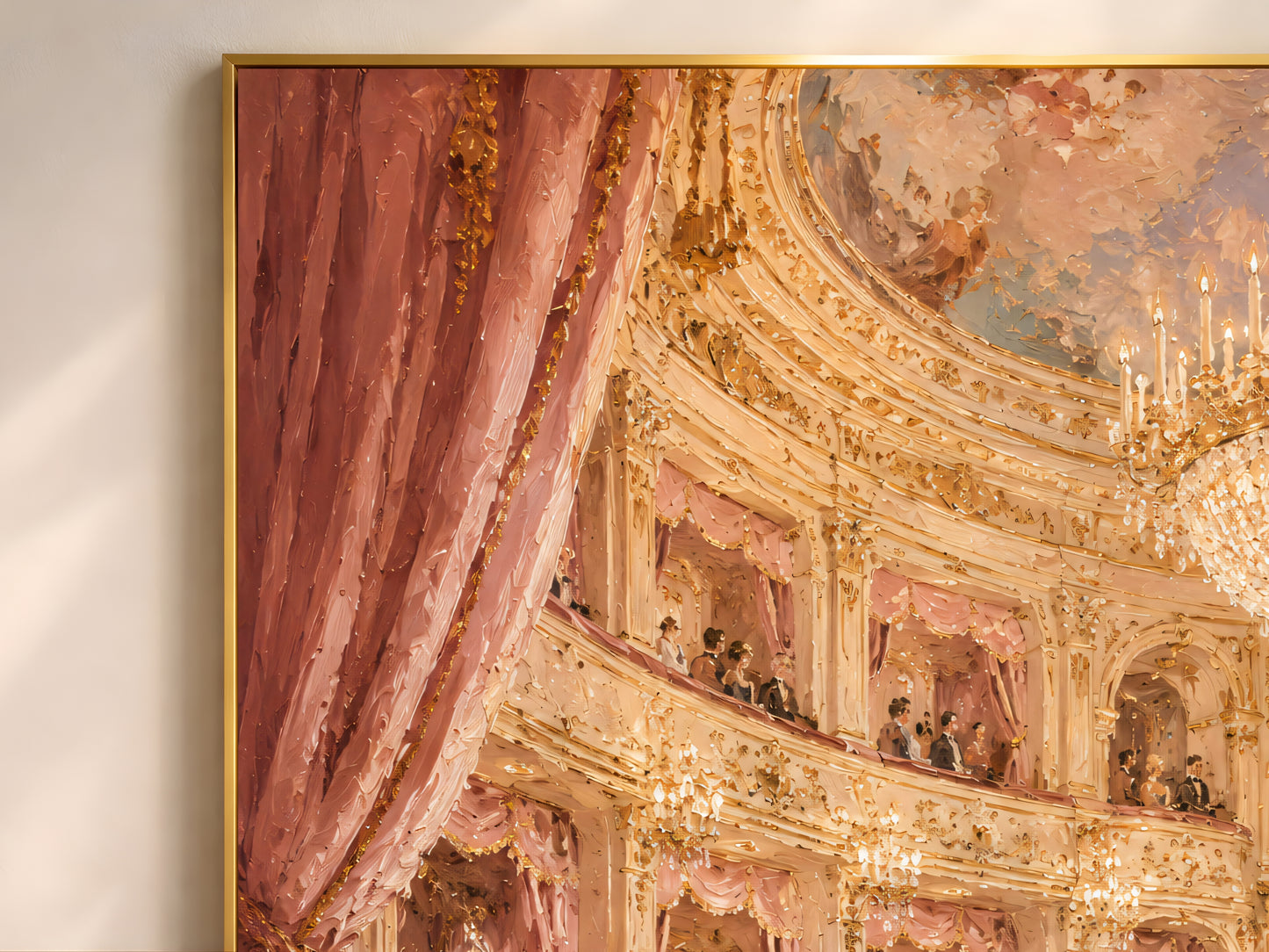 Opera House Painting Print, Pink and Gold Regencycore Wall Art - Digital Download