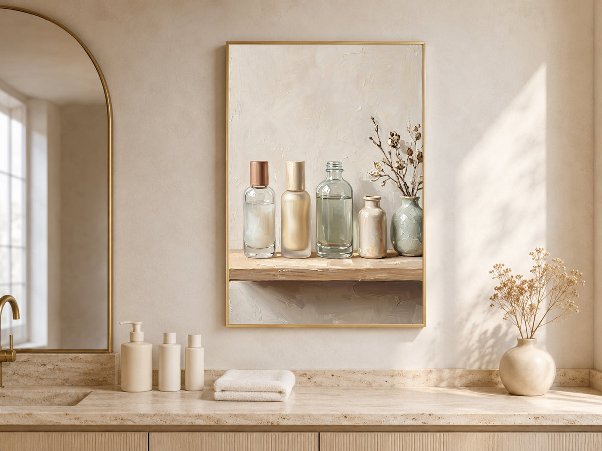 Bathroom Vanity Wall Art, Impasto Oil Painting Print - Digital Download