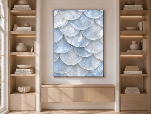 Blue Capiz Shell Wall Art, Icy Coastal Mosaic Print - Digital Download