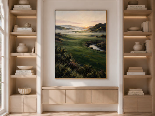 Scottish Golf Course Wall Art, Misty Fairway Oil Painting - Digital Download