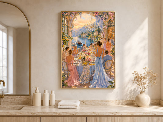 Lake Como Wall Art, Italian Villa Dinner Party Print - Digital Download