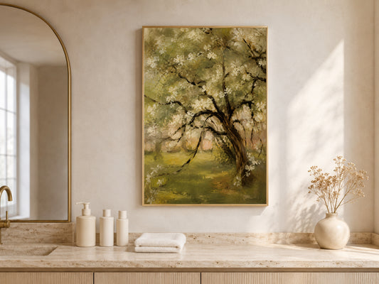 ge Green Blossom Tree Painting, Impressionist Garden Wall Art - Digital Download