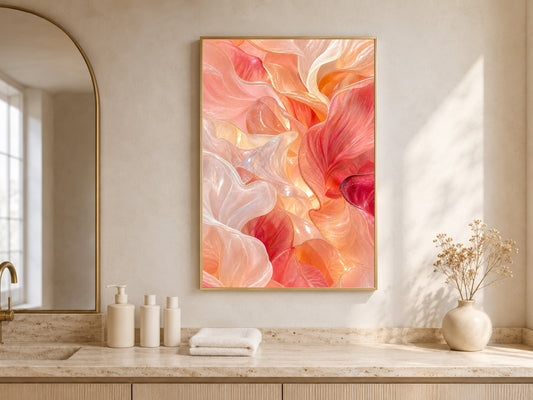 Coral Glass Petal Wall Art, Warm Peach Fluid Abstract Print - Digital Download