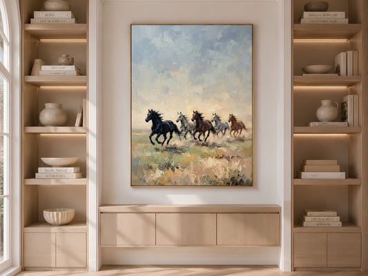 Wild Horses Running Wall Art, Impasto Oil Painting Print - Digital Download