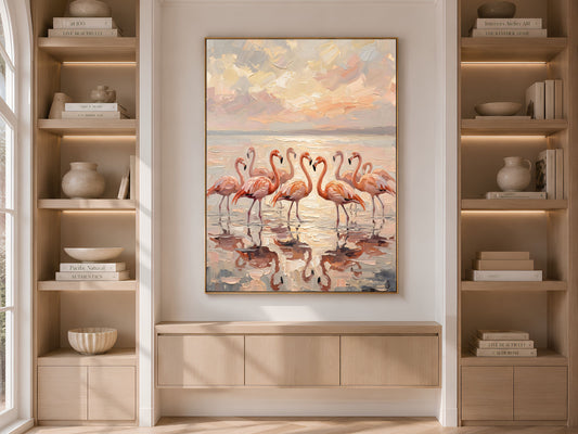 Flamingo Wall Art, Impasto Oil Painting Print - Digital Download