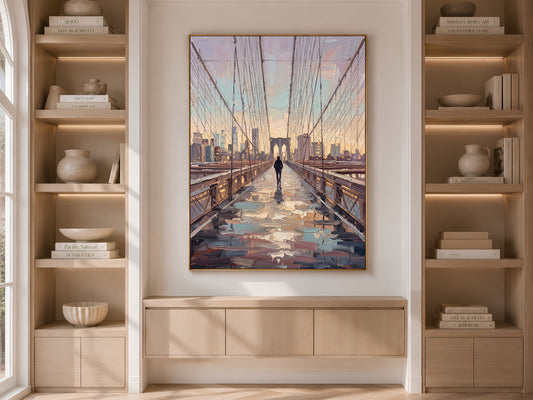 Brooklyn Bridge Wall Art, Impasto Oil Painting Print - Digtal Download