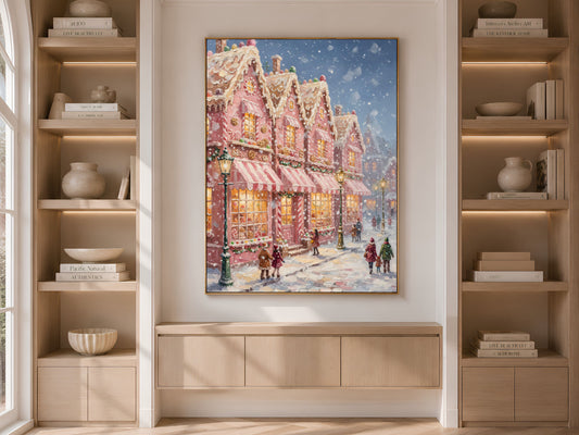 Gingerbread Village Wall Art, Candyland Christmas Street Print - Digital Download