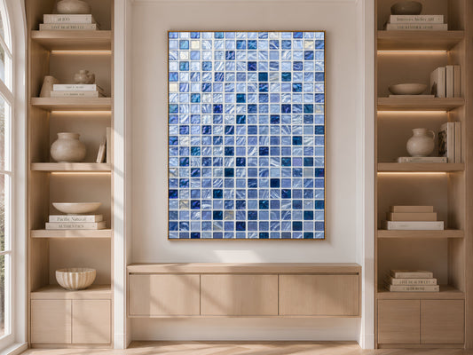 Blue Mosaic Wall Art, Icy Periwinkle Glass Tile Print - Digital Download